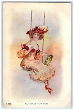 c1905 Pretty Woman Swinging Big Hat Floral Purse Unposted Antique Postcard picture