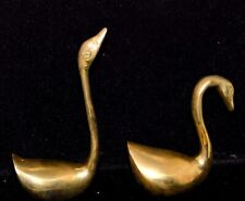 Vintage Solid Brass Swan Figurine Pair MCM 5.5 in tall Set of 2 Mid Century Mod picture