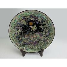 Korean Najeon Chilgi Mother of Pearl Inlay Lacquer Cabinet Plate 11 3/8