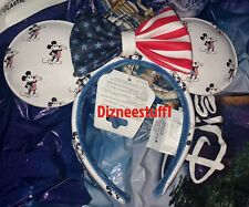 2024 Disney Loungefly Mickey American Flag 4th July Bow White Ears Headband NWT picture