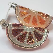 Old World Christmas Orange Slice Blown Glass Ornaments Set Of 2 Glitter Tag 3.5