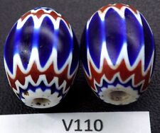 Beautiful Pair of Large Matched Chevron African Trade Beads  V110 BG14 picture