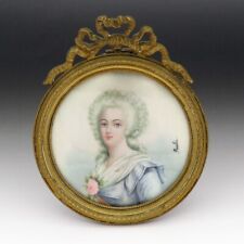 Stunning Mid/Late 1800s French Hand-Painted Portrait Gilt Brass Frame picture