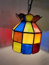 Vintage Leaded Stained Glass Hanging Swag Lamp Shade, Mid Century picture