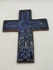 Blue Ceramic Cross  Handmade Textured Hanging 10