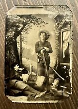 Tintype Armed Cowboy with Shotgun Knife Pistol Powder Flask AXE ++ Drunk Buddy picture