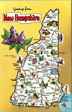 Greetings From New Hampshire Road Map Souvenir Chrome Postcard 7G picture