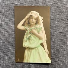Vintage German Postcard Rppc Hand Tinted Color Girl Wearing Dress and Veil picture