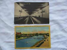 2 Postcards linen Bird's Eye View Wesley Lake + B & W Holland Tunnel *RPPC picture