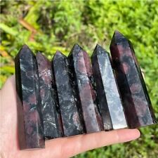 Garnet with Astrophyllite Healing Crystal Tower Point Wand Obelisk Decor Gift picture