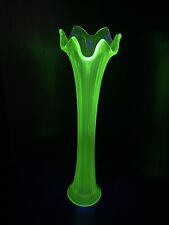 Antique Vintage Fenton 13.5” Green Vaseline Uranium Glass Swung Vase Art Deco picture
