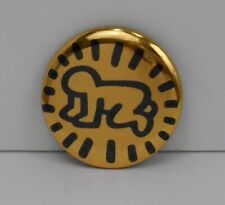 Rare Keith Haring 1988 Pop Art Reflective Gold Tone Radiant Baby Pinback Button picture