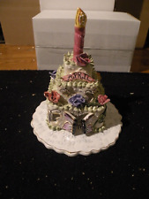BLUE SKY HEATHER GOLDMINC APRIL BIRTHDAY CAKE CANDLE HOLDER WITH PLATE CERAMIC picture