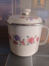 Vintage GMI Pink and Purple Rose Enamelware Pot with Lid picture
