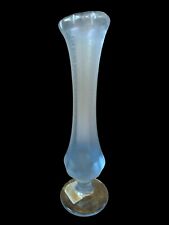 Vintage FENTON 8” Iridescent Velva Iridescent Blue Stretch Glass Footed Bud Vase picture