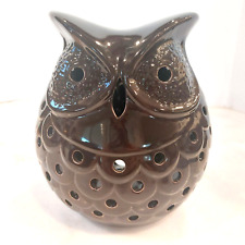 Brown Glazed Ceramic Detailed Carved Big Eyed Owl Candle Holder 8