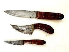 Custom  Knives Hand Forged Damascus Steel Hunting Full Tang Set of 3 Hardwoods picture