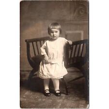 RPPC Darling Girl on Bench Fancy Dress Shoes Vintage Real Photo Postcard picture