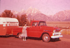 1961 35mm Kodak Ektachrome Original Slide Chevy Truck Pulling Trailer Woman picture