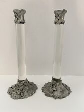 VTG Etain Seagull Canada Zinn Pewter Acrylic Lucite Candlesticks Iris Floral picture