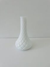 Vtg Mid Century Hoosier White Milk Glass #4062 Diamond Ribbed Bud Vase picture