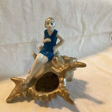 Vintage Japan Art Deco Flapper Bathing Beauty on Conch Shell Figurine  picture