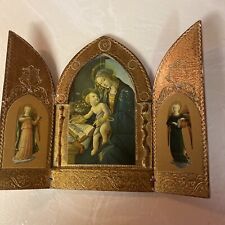 Vintage Italian Real Wood-GOLD Leaf TRIPTYCH MARY-JESUS With ANGEL ON Side picture