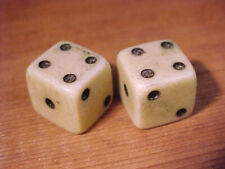 Set Old Vintage Antique French Ivory Celluloid Dice 7/16ths Inches Black Pips picture