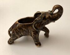 Vintage Vtg Ceramic Hand Painted Brown Crazed Elephant planter Small Figurine 5