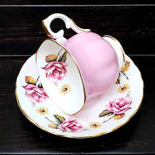 Crown Staffordshire Teacup and Saucer Pink with Roses Gold Rim Tea Cup picture
