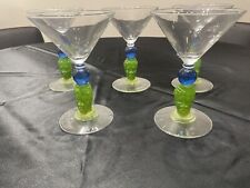 Richard Jolley 1996 American Art Sapphire Bombay Tiki Martini Glasses Set of 5 picture