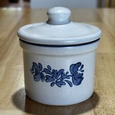 Vintage Pfaltzgraff Salt Crock with Lid Blue Flowers 920 Small 1980s USA picture
