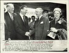 1956 Press Photo Christian Pineau greeted at Idlewild by Couve De Murville. picture