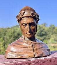 Antique Cast Bronze Large Bust Dante Alighieri Statue Early 20th Century Marked picture