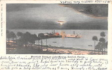 1907 Bird's Eye Moonlight View Steamer at Pier Lake Monroe Sanford FL post card picture
