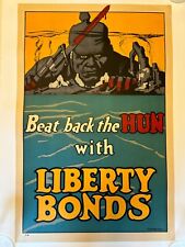 1918 ORIG 20 x 30 WWI War Poster Beat Back Hun Liberty Bonds Linen Mounted  BOLD picture