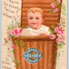 c1880s Cute Baby in Clothes Hamper Tarrant Seltzer Victorian Trade Card C11 picture