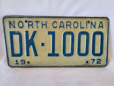 Vintage 1972 North Carolina DK  1000 License Plate 0224 picture
