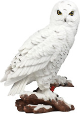 Mystical White Snow Owl Bird Perching on Tree Branch Statue 12.25