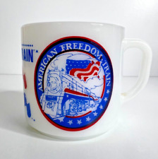 American Freedom Train Coffee Mug Cup 1976 Bicentennial Federal Milk Glass USA picture