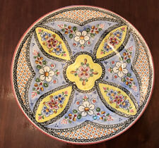 VTG SPANISH ARTISAN 13” FLORAL HANDPAINTED PLATTER r SHALLOW BWL WALL HANGNG EUC picture