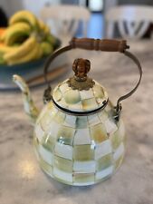 MacKenzie Childs Parchment Check Enamel Large Tea Kettle Teapot / READ picture
