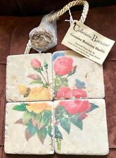 Pair of Wall Plaques Bottacino Italian Marble Pastel Rose Prints Hangers Vintage picture