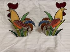 Large Vintage Rooster Stained Glass Candle Holder For Tea Light 8” Tall picture