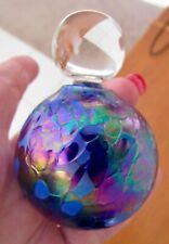 VTG. Robert Vines Art Glass Cobalt Blue w/Multi-Color Iridescent Perfume Bottle picture