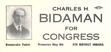 Charles H Bidaman for Congress 5th District Indiana Democratic Political Card picture