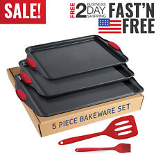 5 Pieces Nonstick Baking Tray Cookie Sheets Pan Set w/ Brush Spatula for Kitchen picture