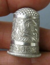 VINTAGE STERLING SILVER EMBOSSED THIMBLE/BIRDS FLOWERS FOLIAGE picture