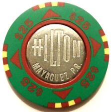 $25 MAYAGUEZ HILTON GREEN RED YELLOW COIN Casino Poker Chip Puerto Rico BudJones picture