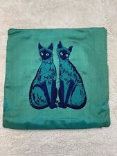 Vintage MCM Siamese Cats Pillow Cover Case Silk Arsenic Green Blue Victorian picture